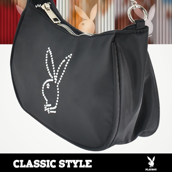 Playboy bunny handbag with rhinestone bunny and strap - Picture 2 of 16